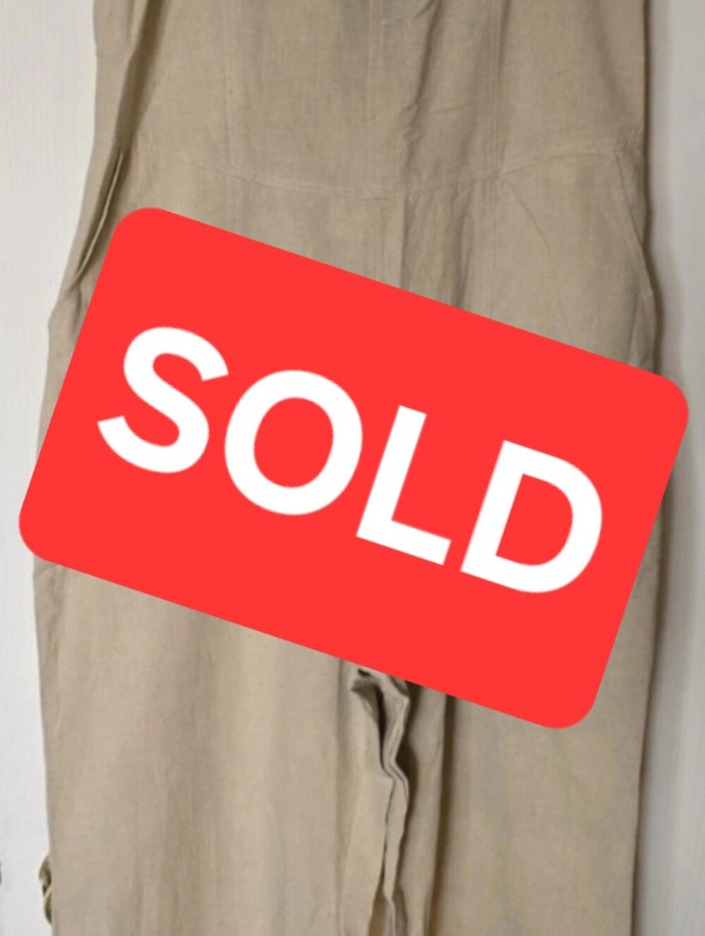 SOLD***Cream Relaxed Linen-Blend Jumpsuit with Pockets